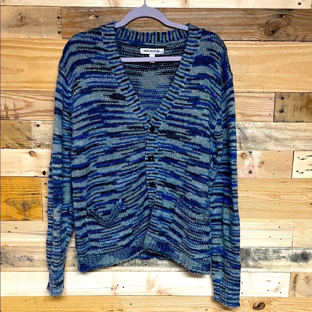 Urban Outfitters size Large Gray, Blue, and Black Striped  Button-down Cardigan